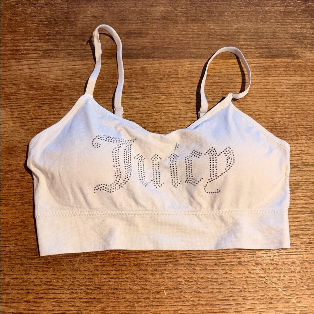 Juicy Couture White Rhinestone Logo Bralette Top